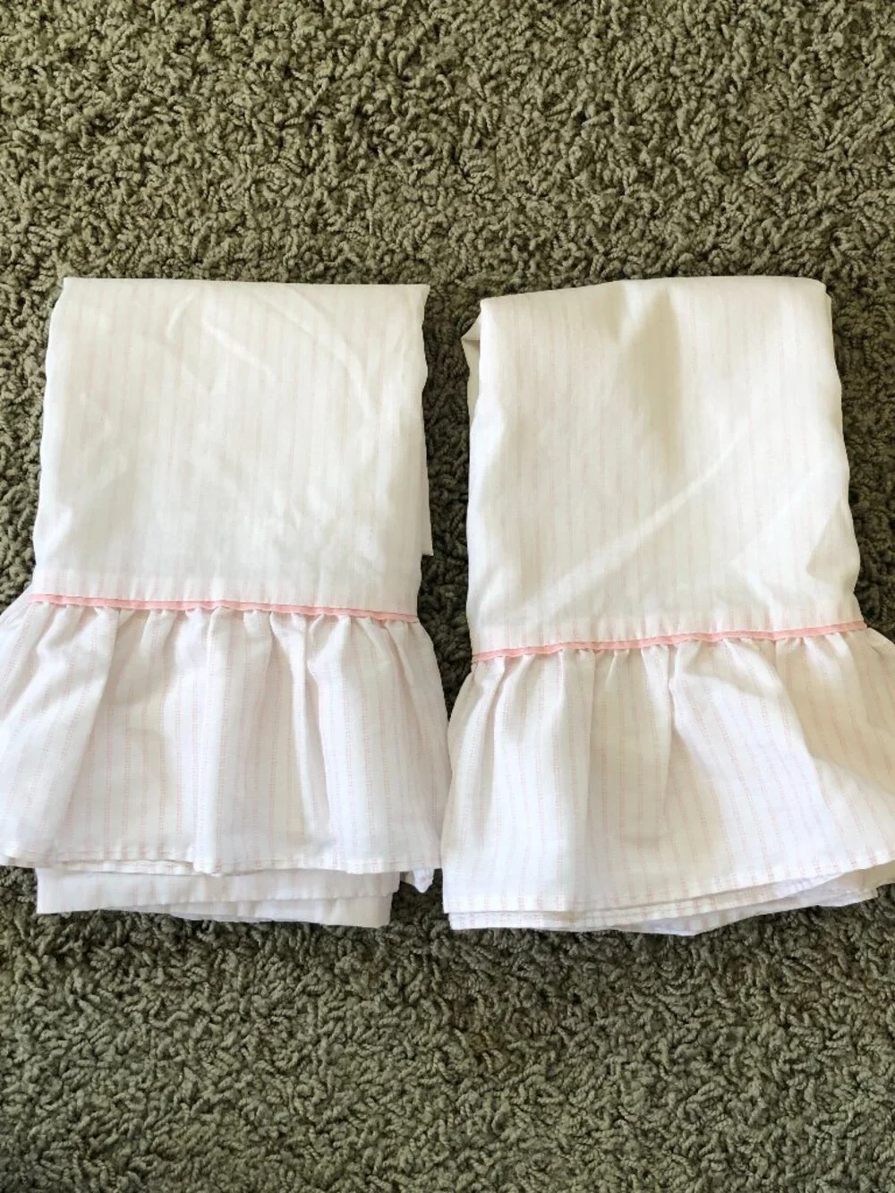 Vintage Laura Ashley Pink Ticking Striped Full/Double Sheet Set USA READ